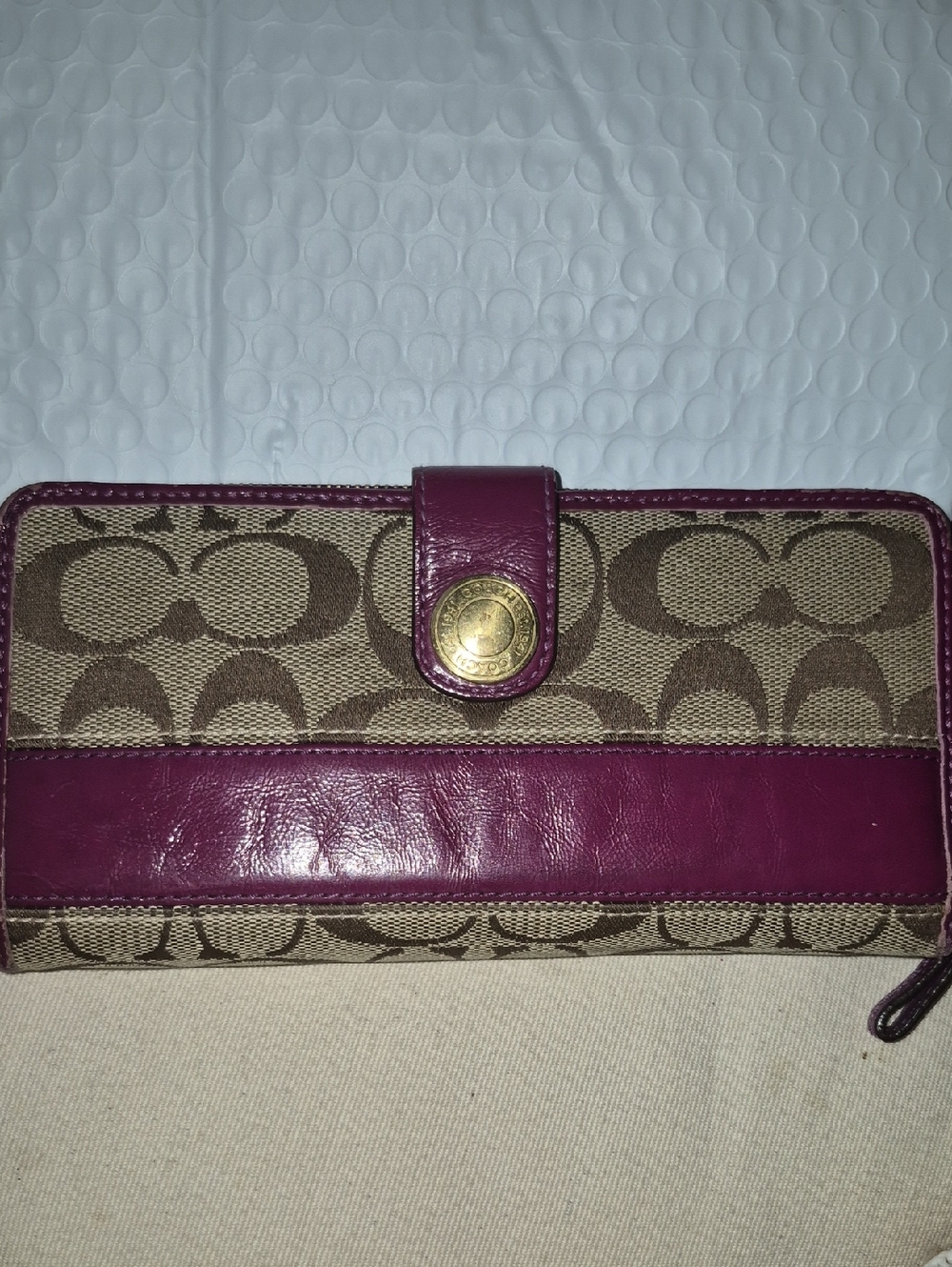 Coach Legacy Jacquard Canvas Wallet with Plum Trim